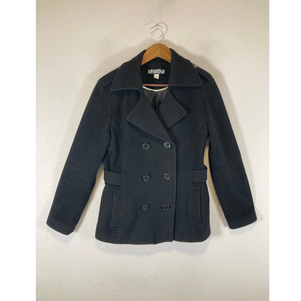 Dark Academia Static Women‎ Size M Black Wool Blend Double Breasted Pea Coat